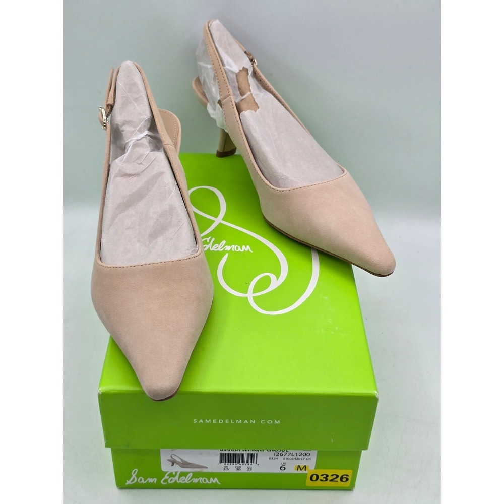 Sam Edelman Bianka Slingback Pumps Women 6 Beige Suede Pointed Toe - Excellent